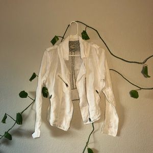 White Linen Moto Jacket